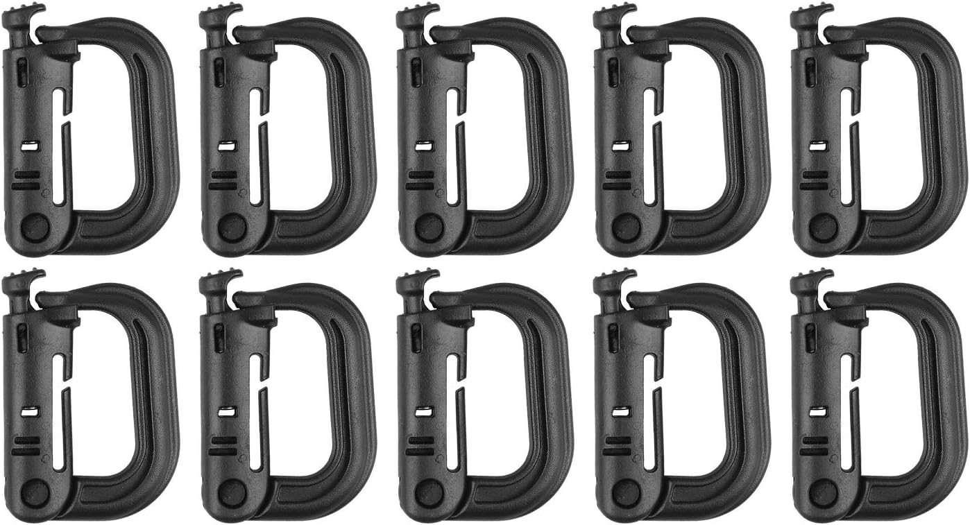 XTACER Tactical Multipurpose Small D-Ring Locking Hanging Hook Tactical Link Snap Keychain Button Release for Molle Webbing (Set of 10)