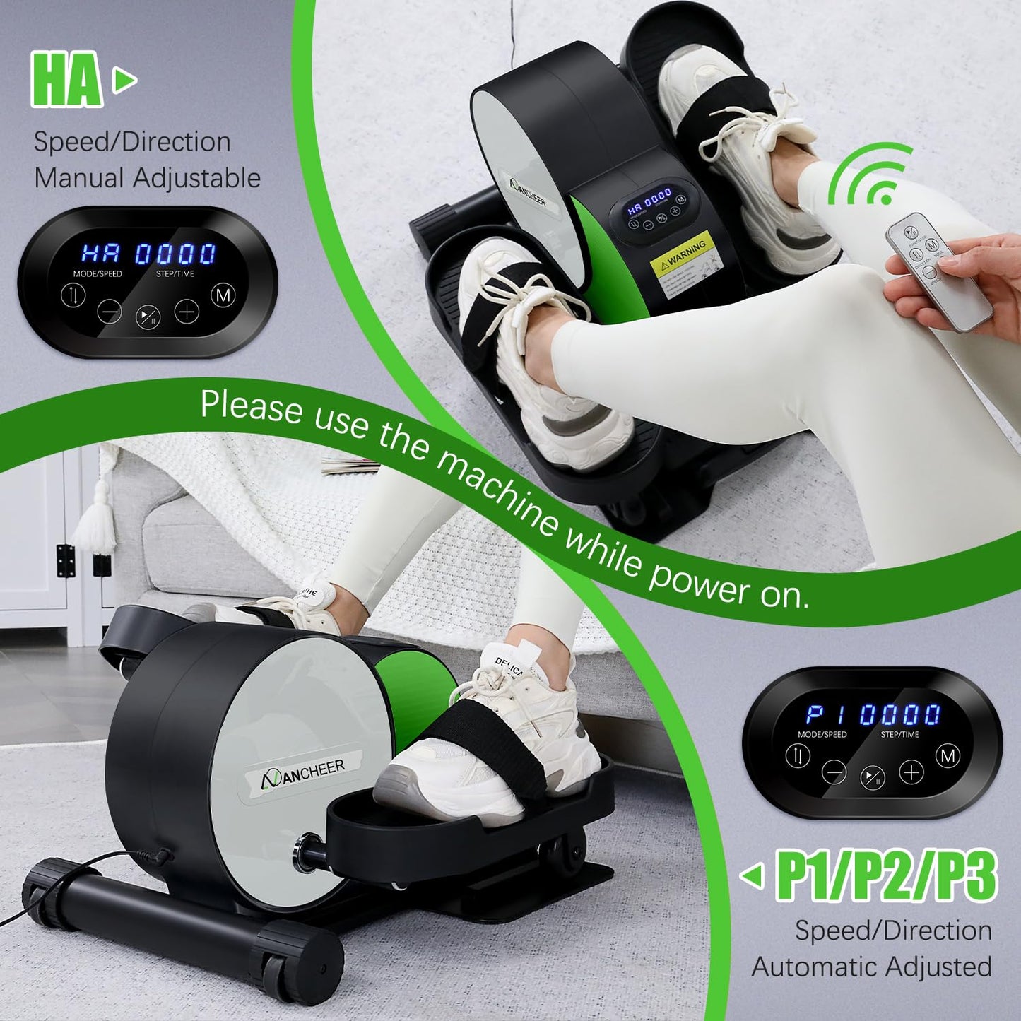 ANCHEER Under Desk Elliptical, Leg Exerciser While Sitting for Seniors with Remote Control, Display Monitor, Electric Seated Pedal Exerciser for Home, Ellipse Leg Exerciser as Seen on TV(Green)