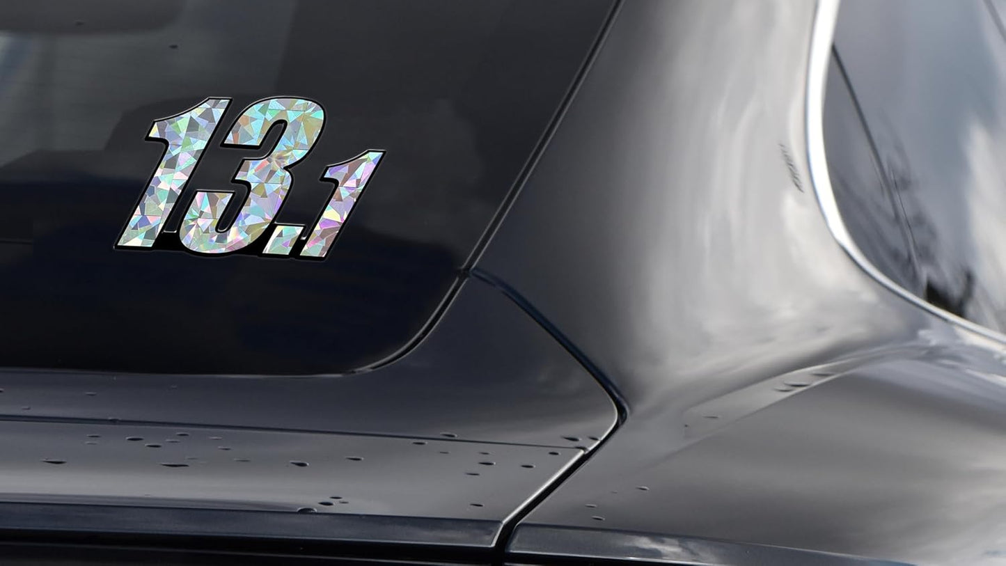Elektroplate Half Marathon 13.1 Silver Metallic Reflective Decal (3.25” x 2.25”) | Premium Glossy All Weather Vinyl Sticker for Car, Water Bottle, Laptop, Tablet, Cooler, Phone | Made in The USA
