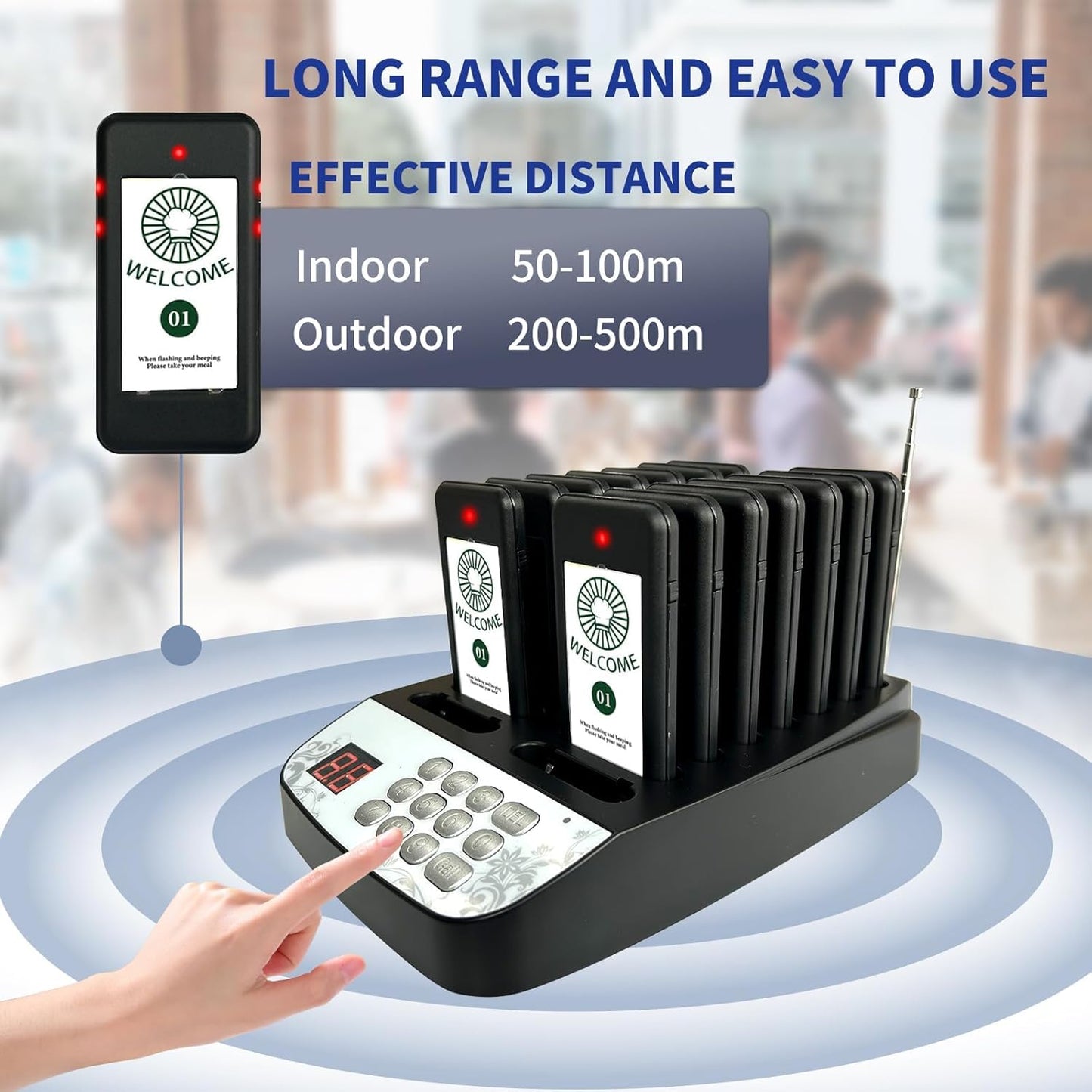 Restaurant Pager System,Pagers for Restaurants 1640ft Long Range,Social Distancing Keeping 16 Pagers and Buzzers,Waterproof Beepers Restaurants|Food Truck| Church Nursery|Cafe