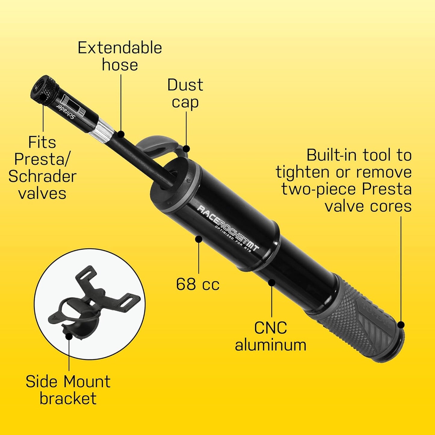 Topeak RaceRocket MT Bike Mini Pump, Fits Presta and Schrader valves