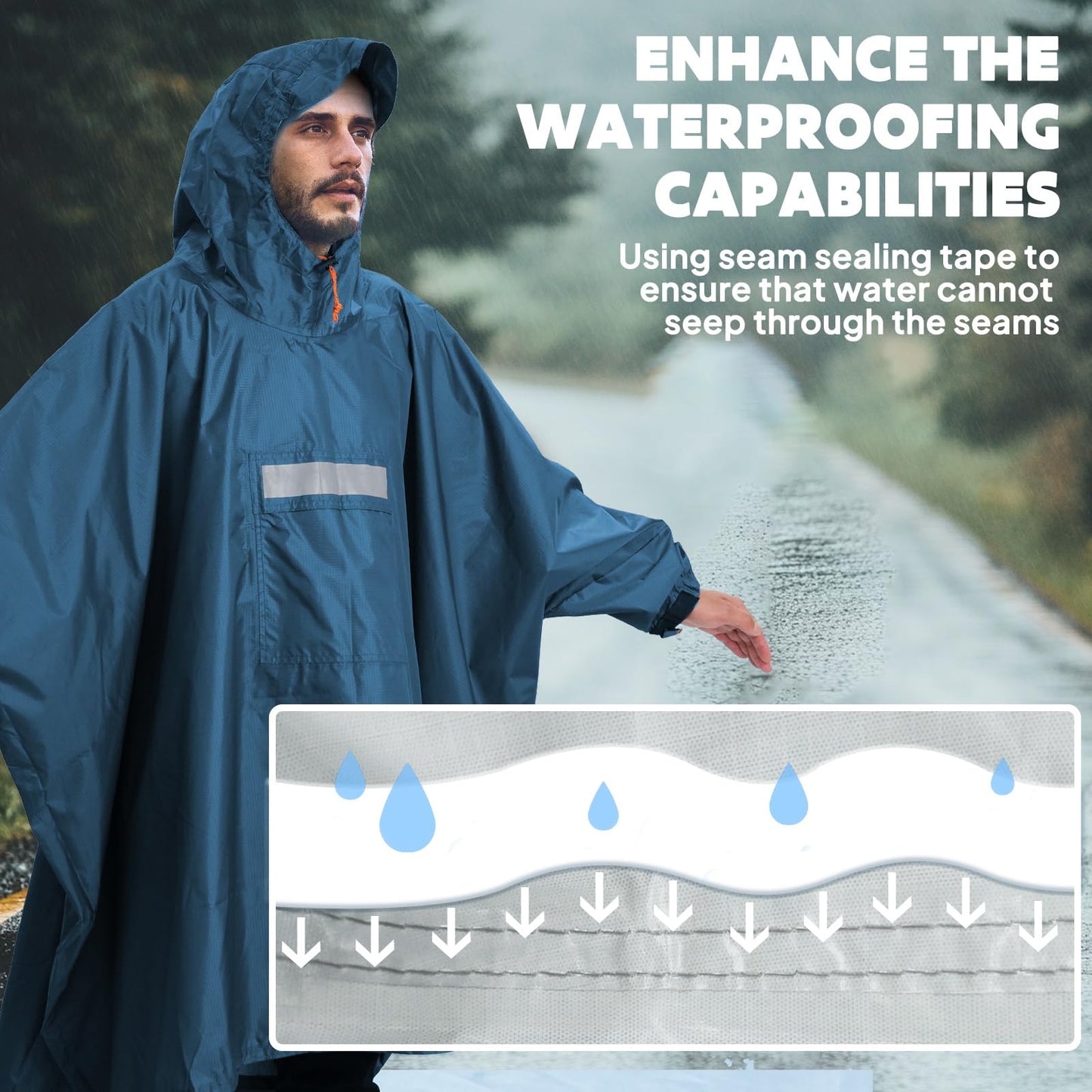 ANYOO Hooded Rain Poncho for Adults with Pocket, Waterproof Lightweight Rain Coats for Men Women Reusable Rain Jacket for Emergency Camping Outdoor Activities