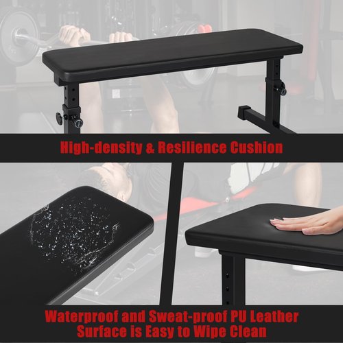 LSKSSNG Flat Weight Bench, Utility Workout Adjustable Height Weight Bench Press with Thick Cushion & Anti-slip Foot Pads, Compact Strength Training for Exercise & Fitness, Home/Gym Easy Assembly