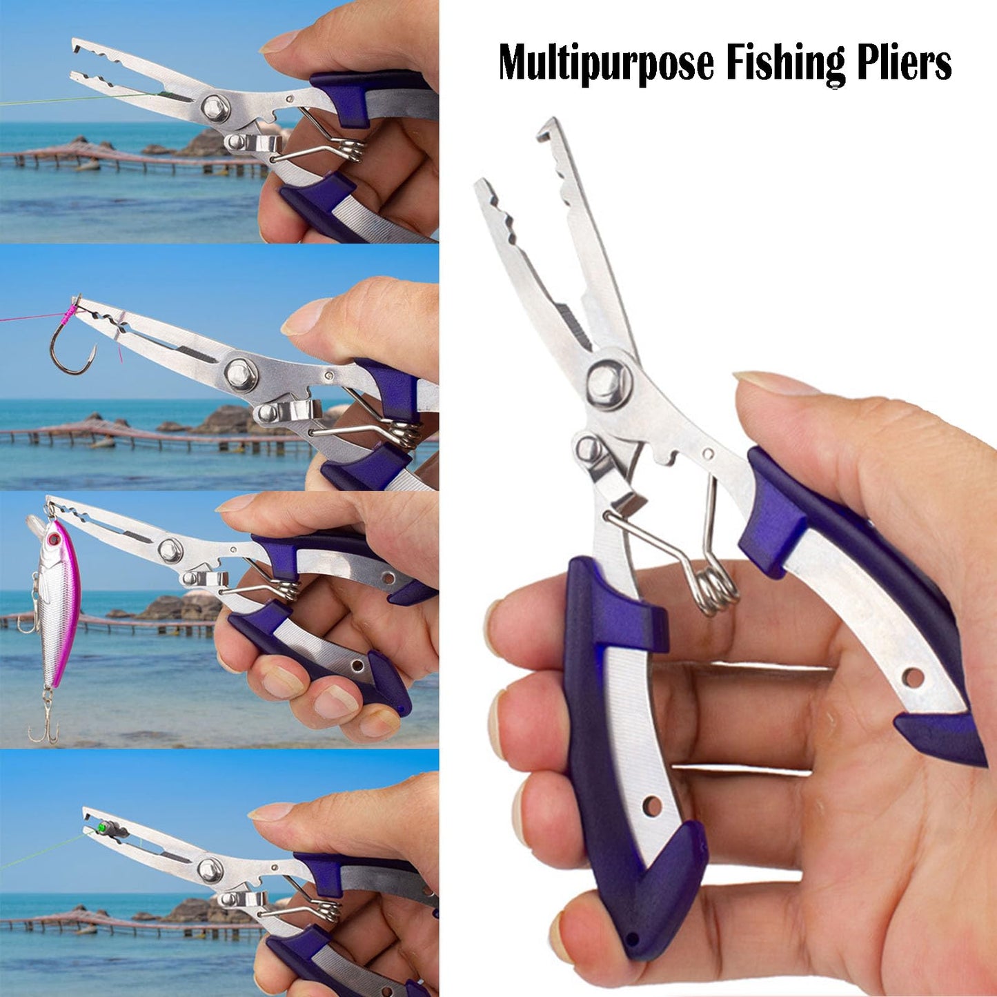 Fishing Pliers Long Nose Hook Remover 2 Multi-function Scissors Braid Cutters Lightweight Stainless Steel Fishing Tools Split Ring Opener Fish Gripper Gear Accessories