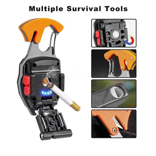 HELINYAN Keychain Portable COB Flashlight, Multifunction LED Pocket Light, Rechargeable Emergency Lighting, 7 Light Modes Magnet Base Multi-Tool Emergency Light for Camping Hiking Fishing Car Repair