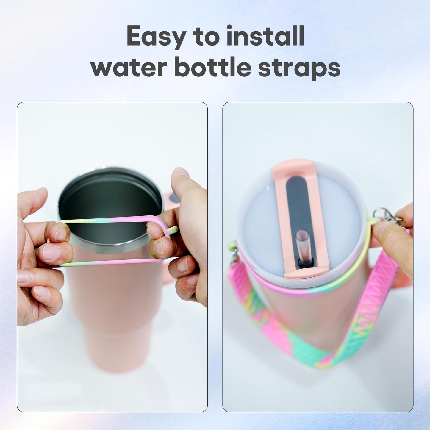 Jahao Silicone Water Bottle Sling, Carrier, Holder with Strap - Shrinkable Cup Sling Fit with Most 8-40oz Water Bottle, Tumbler Accessories for Stanley Cup, Water Bottle Handle for Walking (Purple)