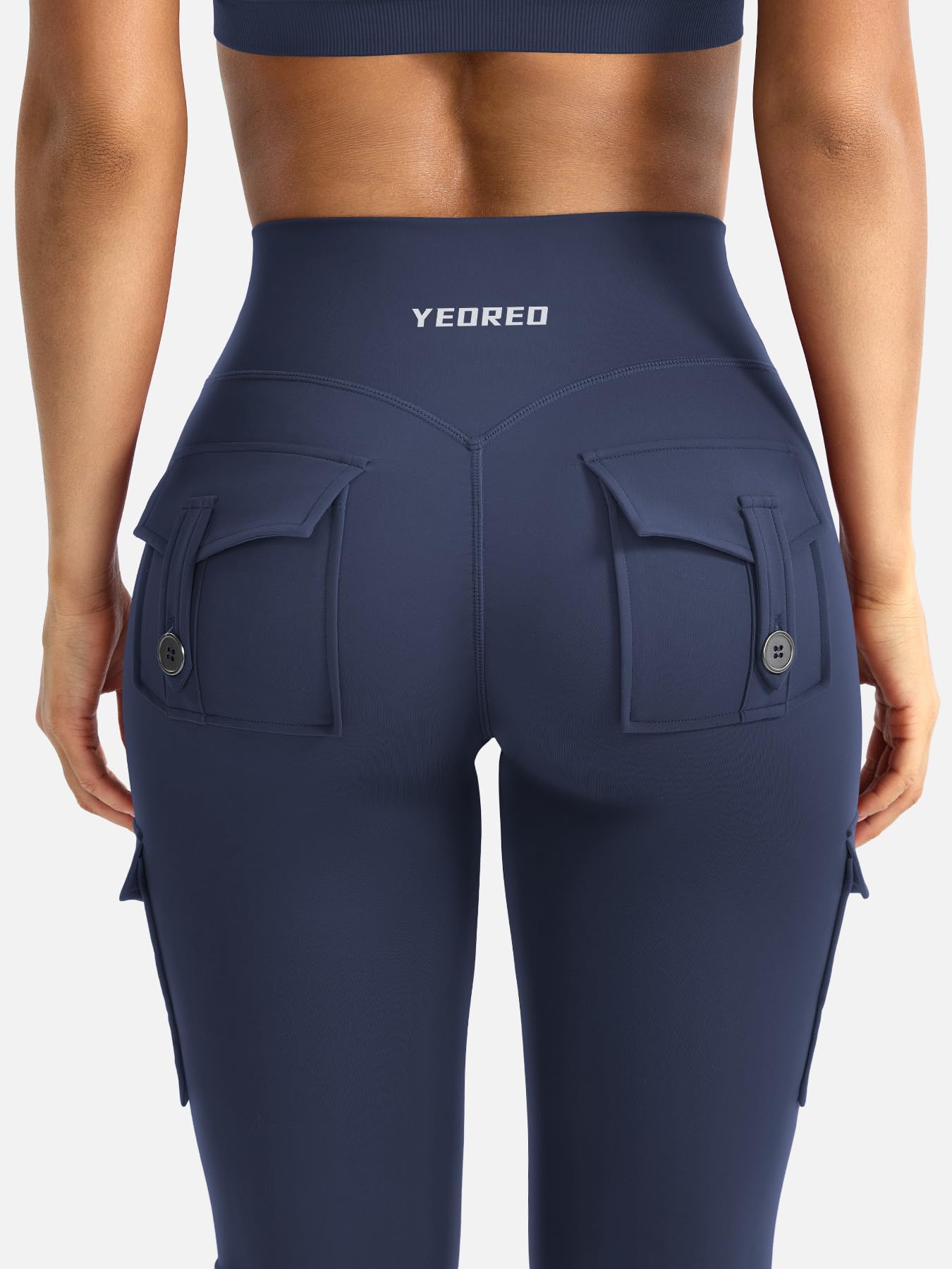 YEOREO CoreFlex Women Workout Flare Leggings with Pockets Hidden Scrunch High Waisted Cargo Gym Yoga Leggings Navy XL