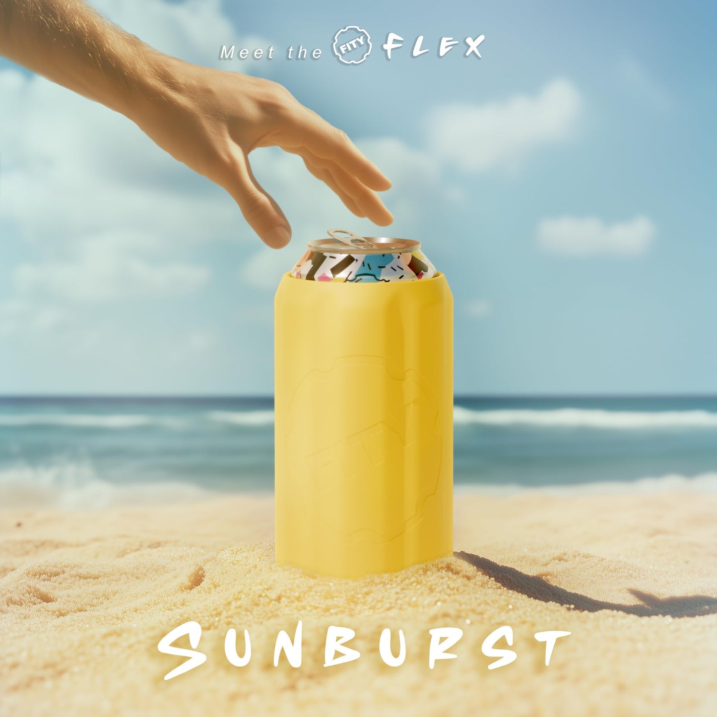 FITY Flex Premium 2-in-1 Can Cooler for 12oz & 16oz Cans – Soft, Lightweight EVA Sleeve – Shoe Charm Compatible, Grippy Feel + Freezable Insert (Sunburst)