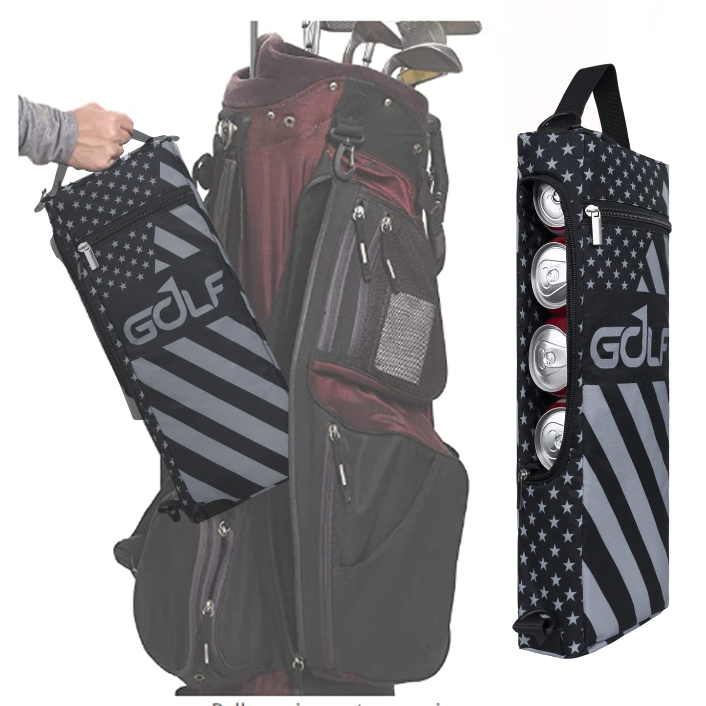 Golf Cooler Bag Plus Ice Pack Soft Sided Insulated Cooler Bag- Holds 6 Pack of Cans or 2 Wine Bottles - Grey Camo Golf Beer Sleeve Black Fits Discreetly in Golf Bags