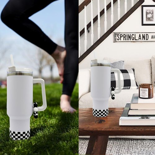WAFOIRO Silicone Boot Tumbler Handle Decor Tumbler Cup Cover Water Bottle Accessories for 30oz&40oz Stanley Protective Bottom Sleeve（Checkered）