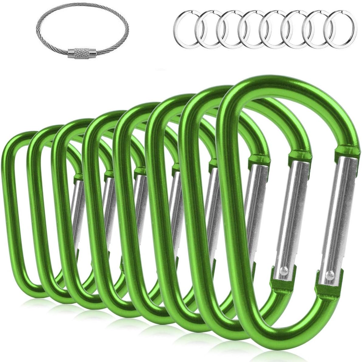 ZEINZE Carabiner Clip 3" Aluminum D-Ring Spring Loaded Gate Small Keychain Carabiners Clip Set for Outdoor Camping Mini Lock Hooks Spring Snap Link Key Chain Durable Improved Design 8 Pack