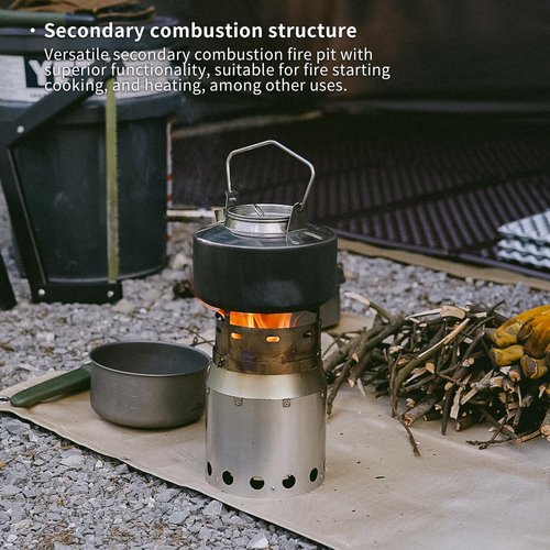 Soomloom Titanium Camp Stove S Secondary Combustion Fire Pit SOLO Ultralight Folding Firewood Stove Round Portable Heater Tent Cooking BBQ Open Fire Camping Outdoor Warmer Multipurpose, metal