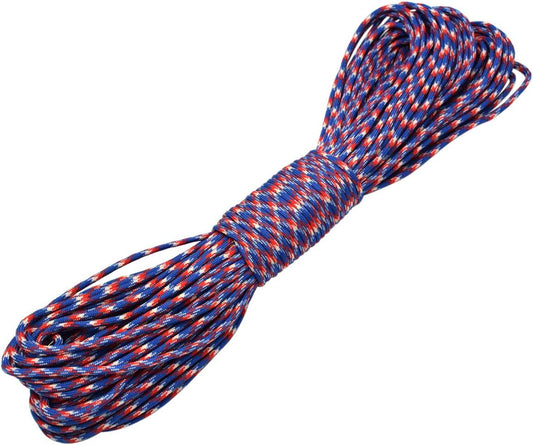 100ft Type III 7 Strand Core Paracord 550 Parachute (23# Red+Blue+White)