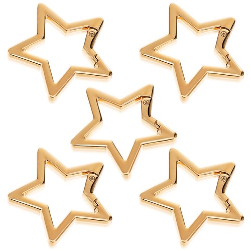 Yuanchu 5Pcs Silver Star Shaped Keychain Clip, Heavy Duty Carabiner Snap Hook Holder for Keys Zinc Alloy Star Carabiner Metal Key Ring Carabiner Clip for Camping Hiking Fishing (Gold)