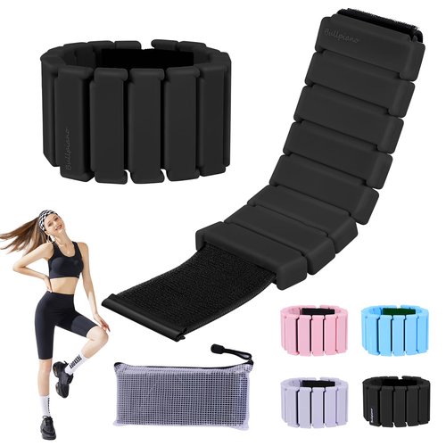 Bullpiano Wrist Weights for Women Men, Wrist and Ankle Weights Adjustable Silicone Weighted Bracelet Wrist Weights for Running, Gym, Swimming, Yoga, Dance, Set of 2(1lb Each), (Black)