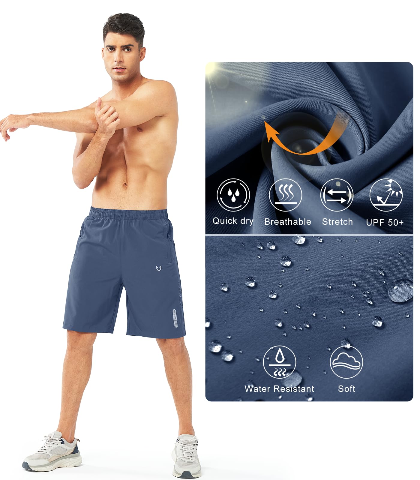 NORTHYARD Men's Athletic Running Shorts Gym Workout 7"/9"/5" Quick Dry Lightweight Sports Basketball Tennis 3 Zipper Pockets FEDERALBLUE-9inch 2XL
