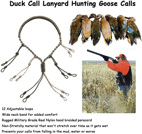 Duck Call Lanyard Hunting Goose Calls with Adjustable Loops Outdoor Predator Gear for Pheasant Waterfowl Hand Braided Necklace