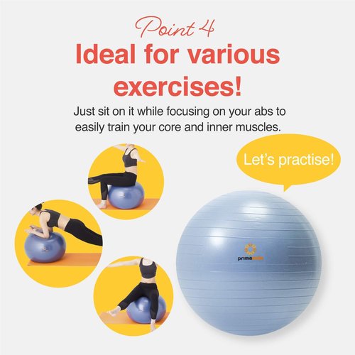 primasole Exercise Ball-Yoga Ball for alance Stability Fitness Workout Yoga Pilates at Home Office & Gym Birthing Ball for Pregnancy, Office Ball Chair. Home Gym Size 75CM 29.5inch