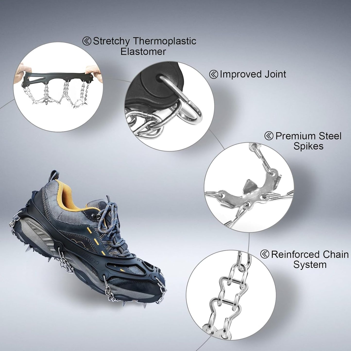 Ice Cleats Crampons - 24 Stainless Steel Spikes for Secure Traction and Safety on Snow and Ice - Ideal for Hiking, Fishing, Walking, Climbing, and Mountaineering (Large)