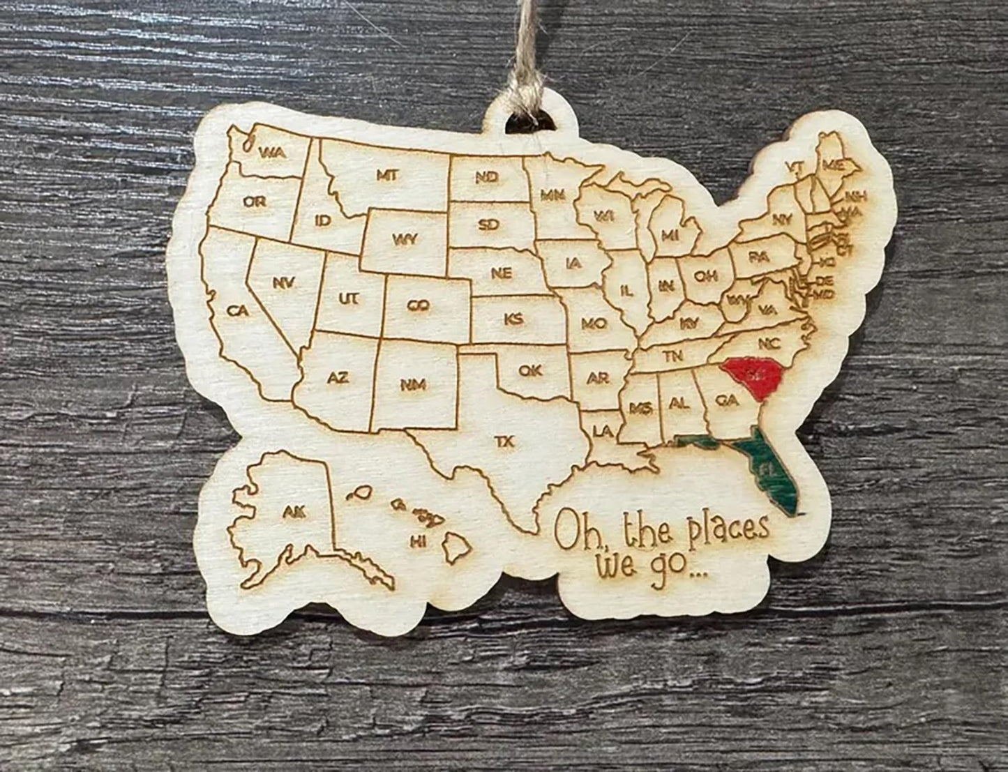 QENWWENG Oh the Places We Go US Travel Check Off Map,Wooden Where I've Been Wall Sign,United States Travel Adventure Ornament,USA 50 states Map