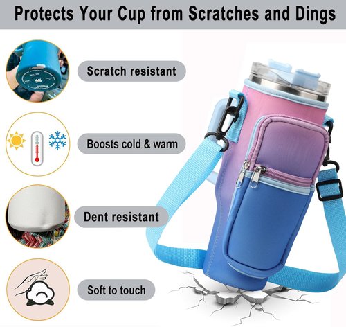 SANNADADOWater Bottle Carrier Bag with Phone Pocket for Stanley 40oz Tumbler Simple Modern Tumbler with Handle 40oz Tumbler Carrier With Strap Stanley Accessories (Gradient Purple)