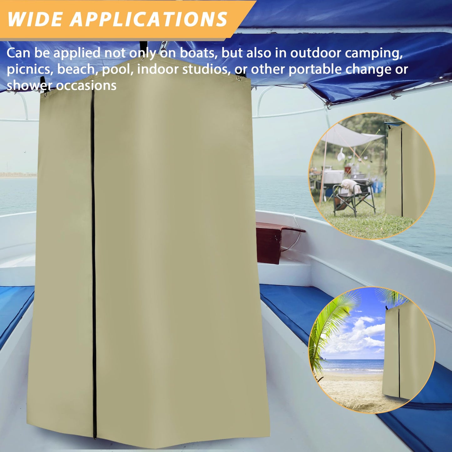 DCY BLUE Privacy Tent for Boats, Heavy-Duty Hanging Changing Room for Pontoon Boats, Privacy Curtains for Pontoon Boats, Attaches to Bimini Top Poles (Gray)