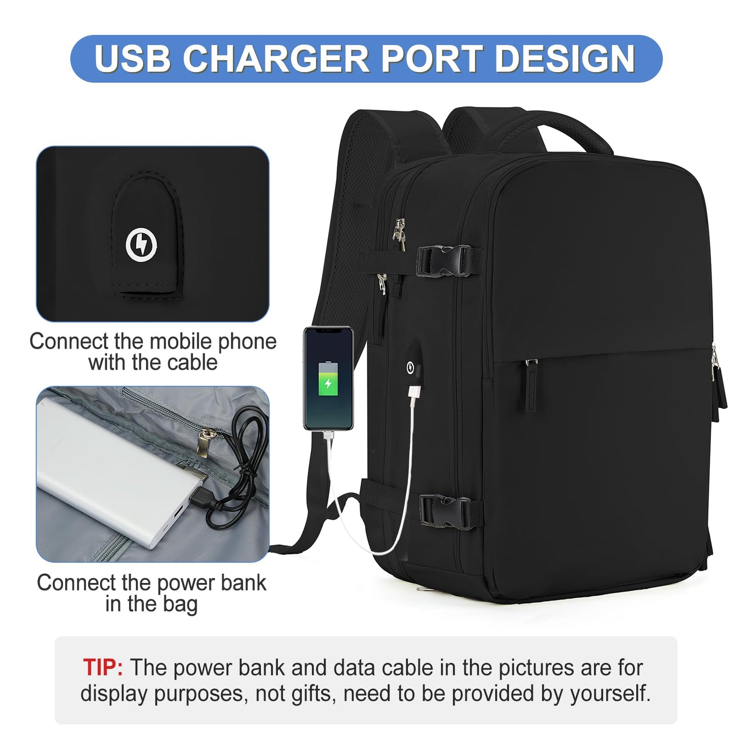 Expandable Travel Backpack For Women Men Airline Approved Personal Item Backpack For Airlines Carry On Backpack Flight Approved Waterproof Backpack For Traveling On Airplane Gym Travel Bag Black