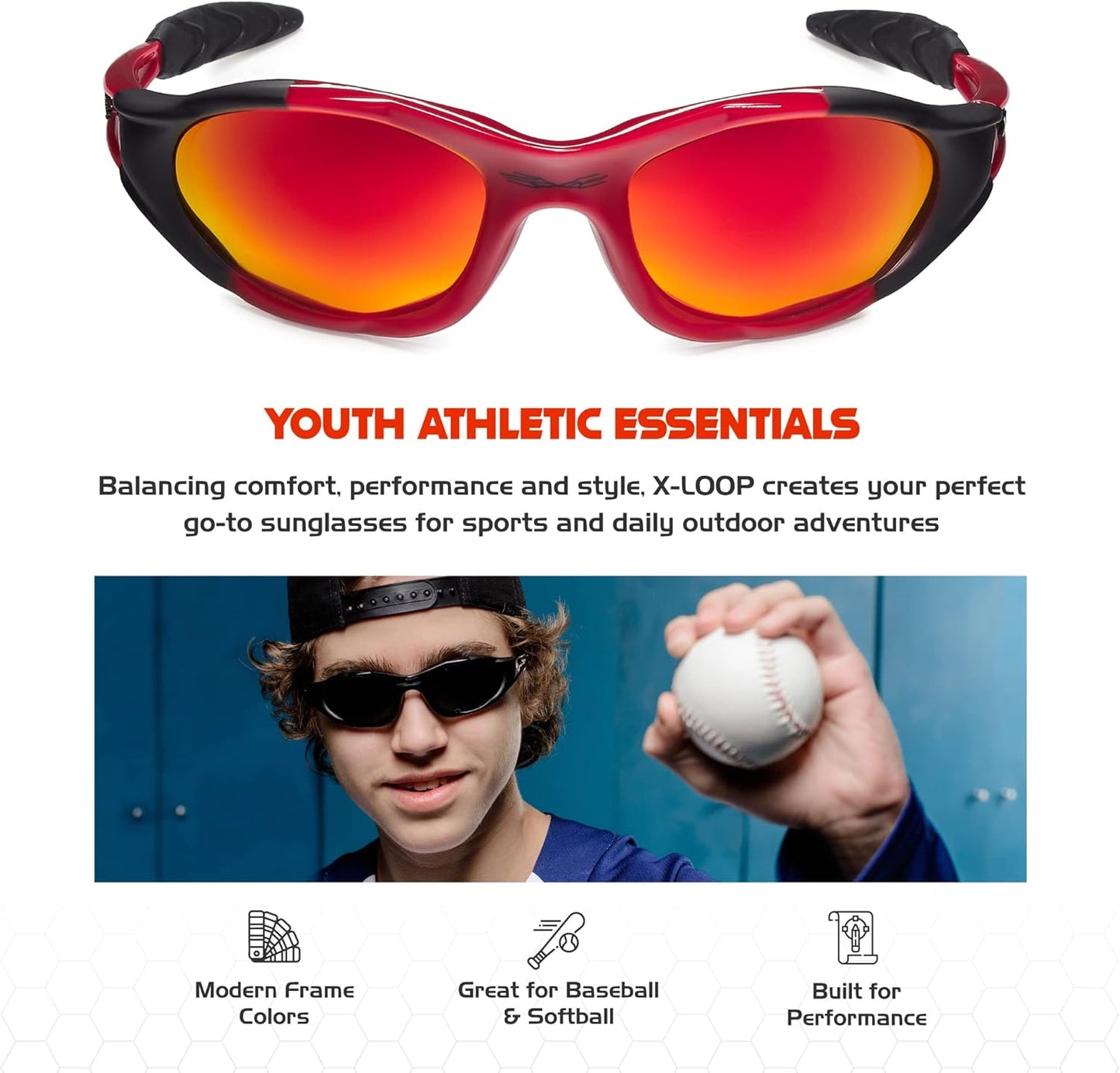 Polarized Youth Sports Sunglasses for Boys & Teens (Ages 8-16) - UV400 Baseball Wraparound