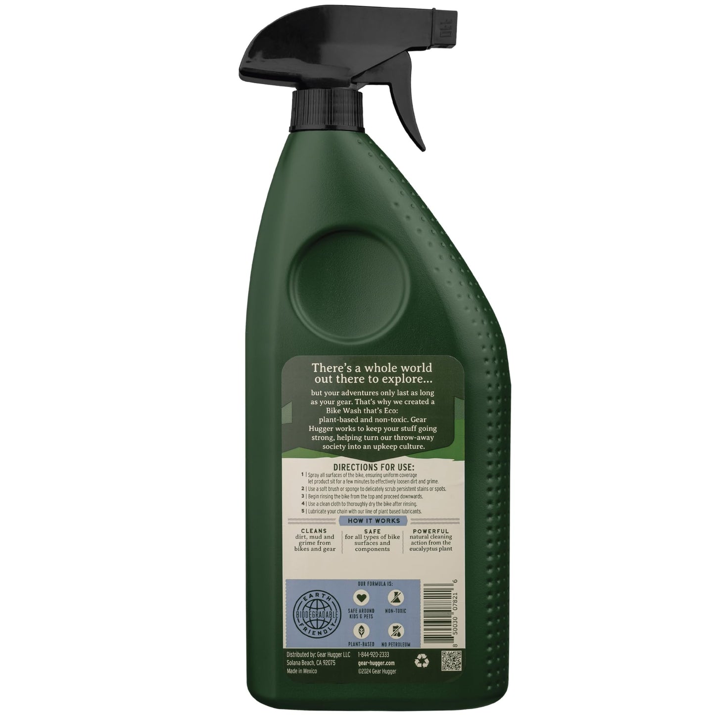 Gear Hugger Bike Wash Spray (32 oz, Pack of 1) – Eco-Friendly Cleaner Spray, Wash Soap with Natural Saponins & Eucalyptus – Safe for All Bikes, Anti Corrosion Spray