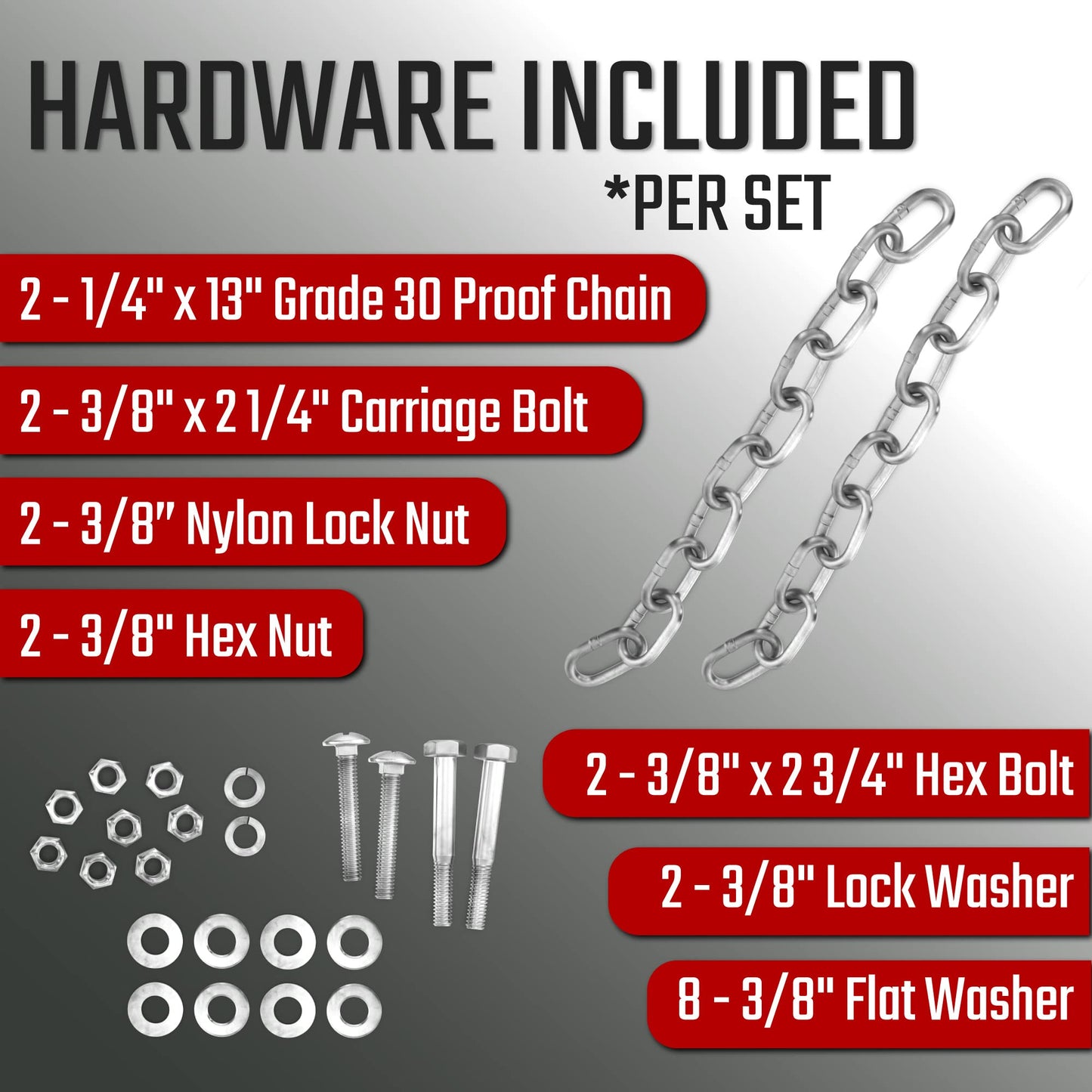 KRATE Tactical 13" Chain Kit (2-Pack) - AR500 Steel Shooting Target Mounting Hardware - 1/4" Grade 30 Proof Steel Chains for AR500 Metal Target Hanger Mount for Precision Shooting