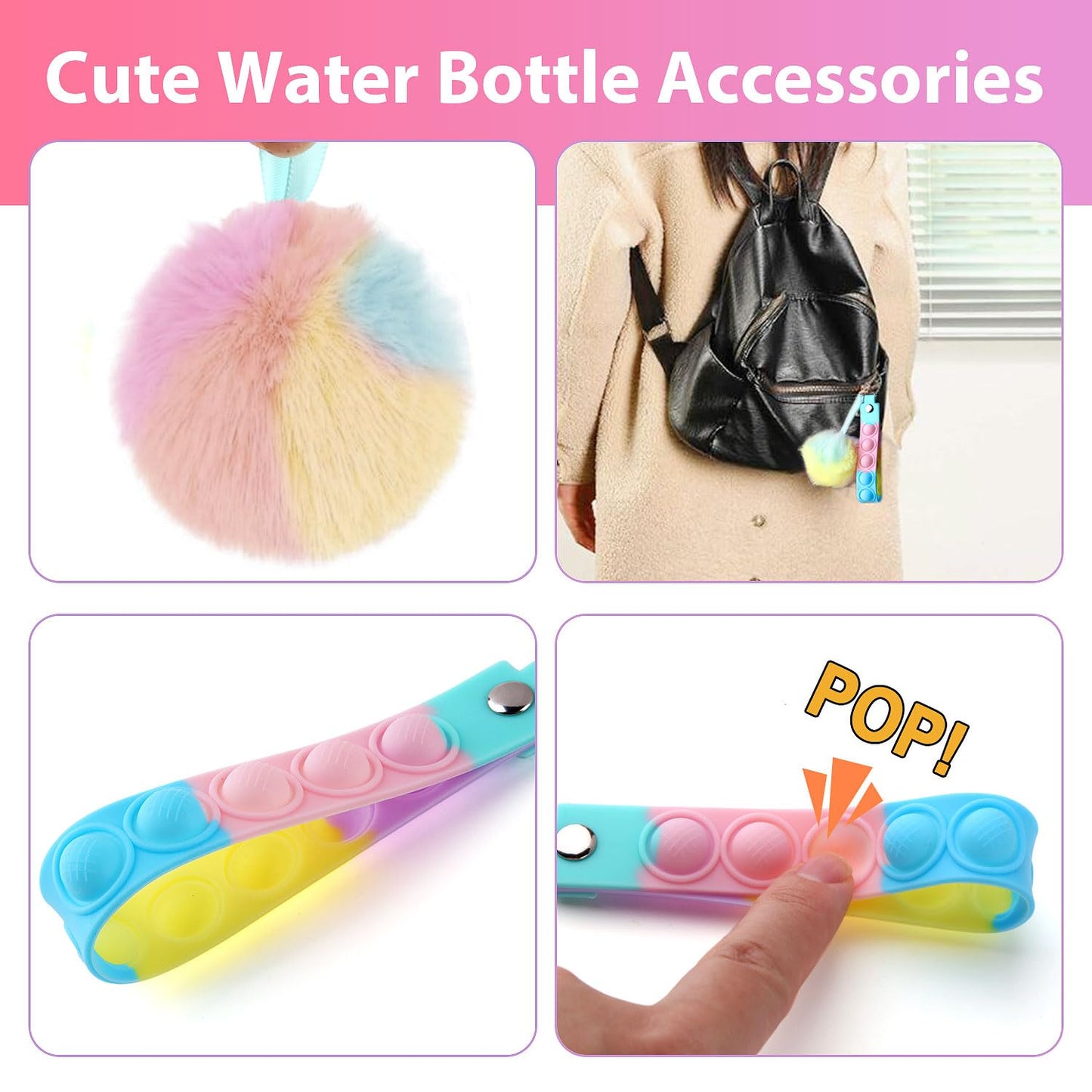 6-Pieces Stanley Cup Accessories Set, Water Bottle Handle Strap,Siliocne Stanley Cup Boot,Siliocne Straw Cover, Silicon Pressure reducing Accessories for Stanley Cup 40 30 oz Tumbler (Pink)