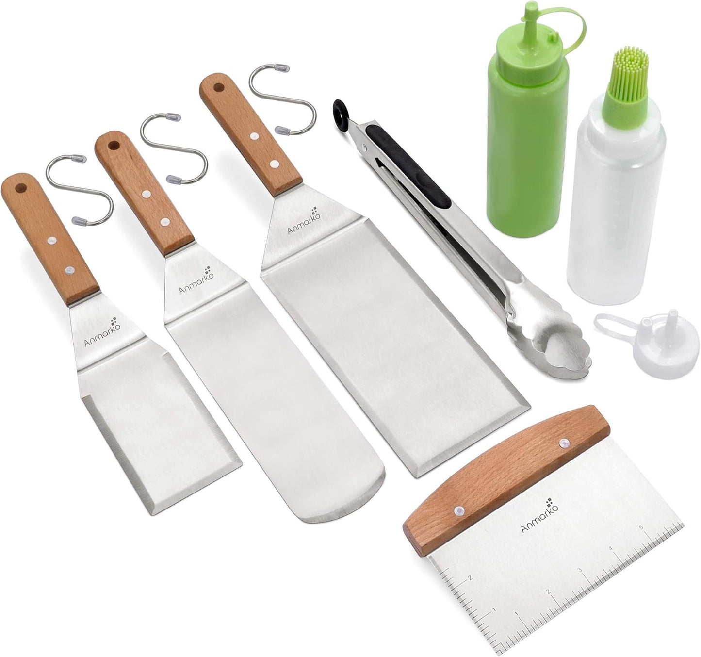 Stainless Steel Metal Spatula Set - Teppaniyaki Spatulas - Griddle Scraper Flat Spatula Pancake Flipper Hamburger Turner - Metal Utensil great for BBQ Grill Flat Top Cast Iron Griddle Accessories