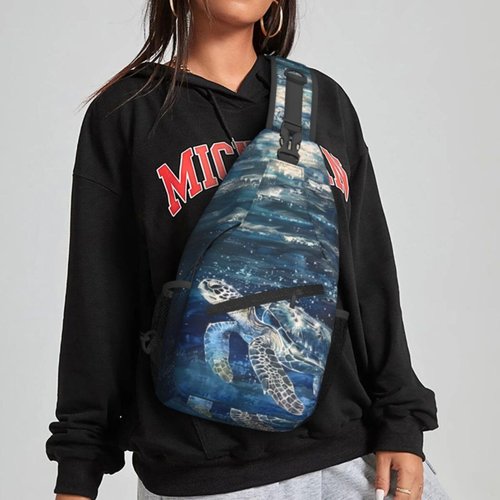 NiuKom Turtle Oil Painting Sling Bag For Women Crossbody Shoulder Bag Casual Daypack Backpacks Men Chest Bag Gym Cycling Travel Hiking
