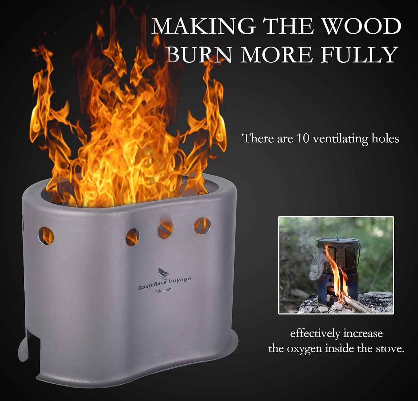 Boundless Voyage Titanium Pot with Wood Stove Set Ultralight Cup Mug with Lid for Outdoor Camping Picnic Hiking Backpacking 800ml/27 fl oz