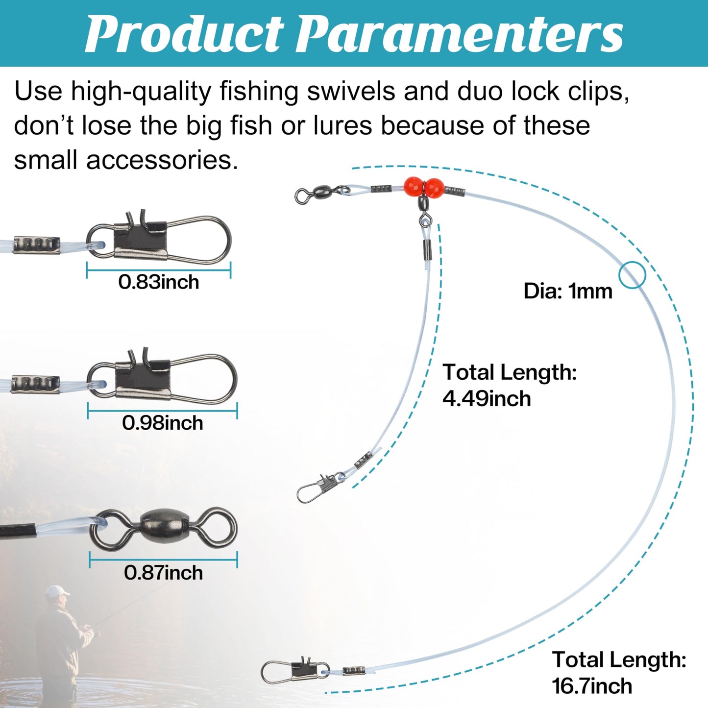 Fishing Leaders Saltwater Tackle Surf Fishing Rigs with Swivel Snaps High Strength Nylon Wire Leader Fishing Bottom Rigs Saltwater Fishing Gear Equipment(1rd-12pcs)