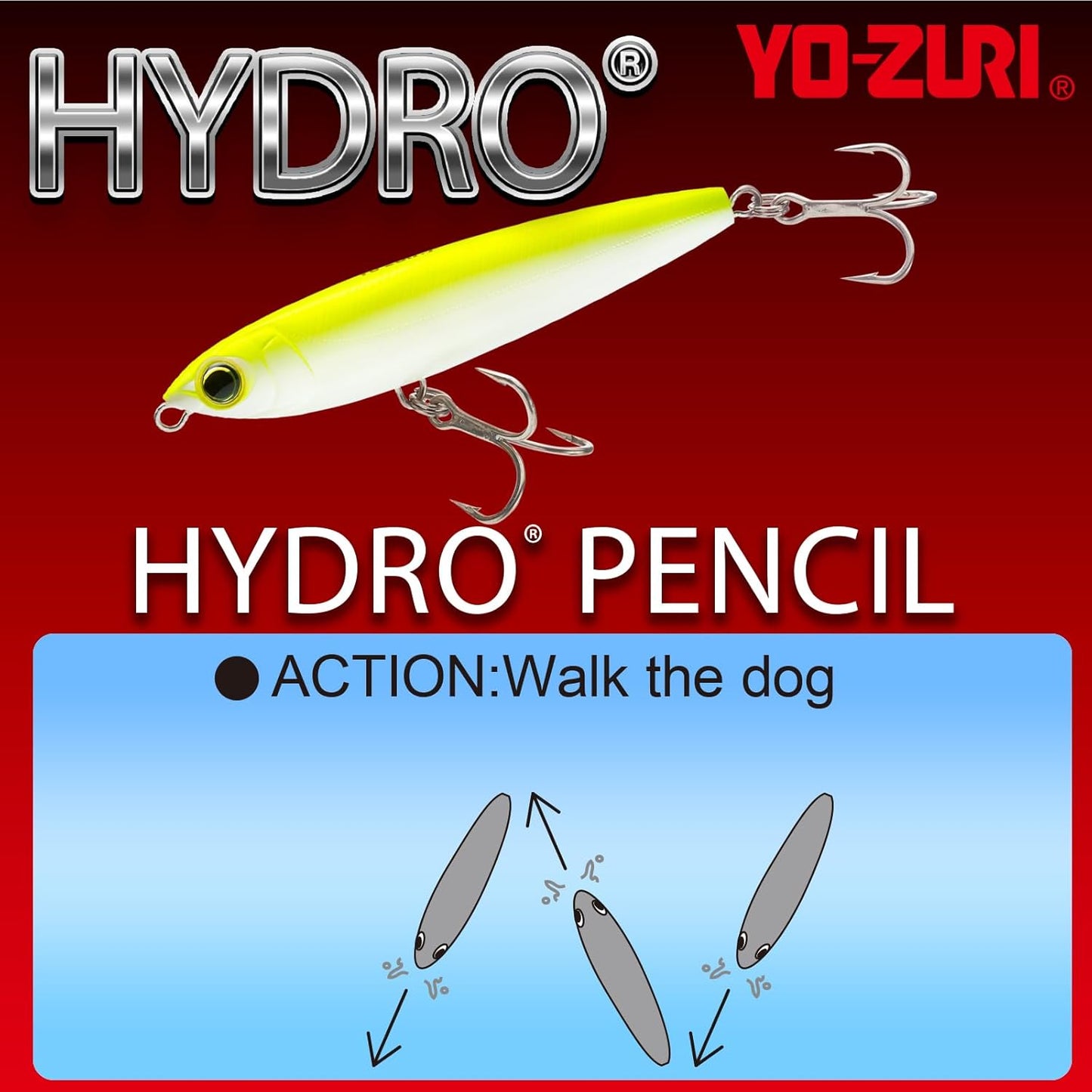Yo-Zuri Hydro Pencil 1153 Floating Fishing Lure - High-Action Bait for Bass