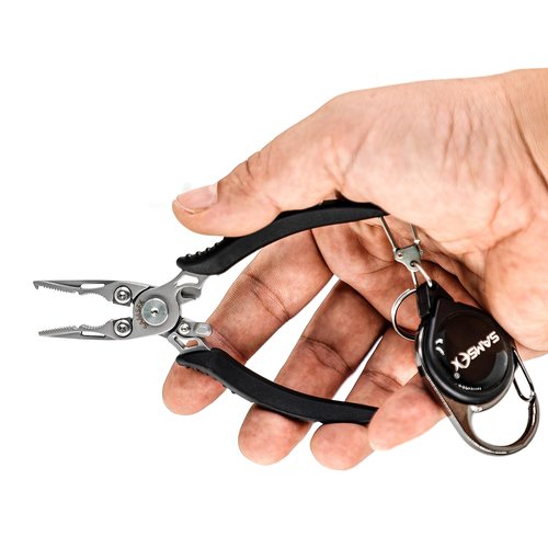 SAMSFX Mini Fishing Pliers with Retractors, Snap Split Ring Pliers, Scissors Braid Cutters, Lightweight Stainless Steel Fly Fishing Tools Kit