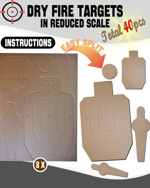 Zivosely 8 Set 40 Pcs Dry Fire Targets Cardboards in Reduced Scale, Cardboard Targets for Shooting Silhouette Simulation Style, Competition Torso Target Shooting Range Practice