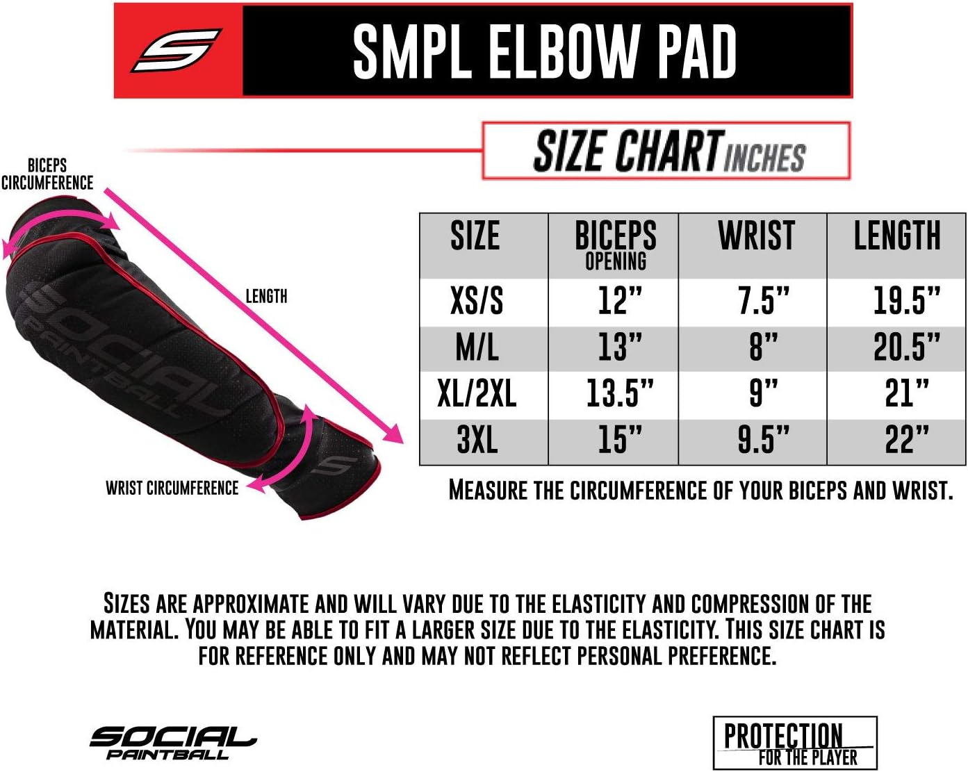 Social Paintball SMPL Arm & Elbow Pads Protection, Black Red