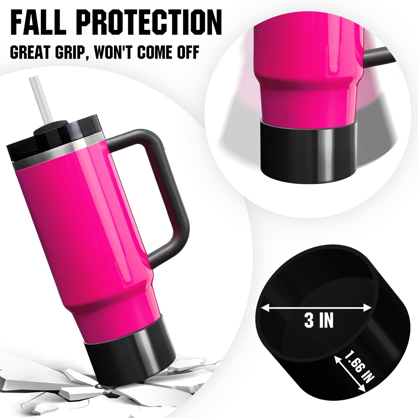 2Pcs Neon Silicone Boot Compatible with Stanley Cup 20-40oz, Hydro Flask 12-24oz & Simple Modern 20-40oz, Antislip Sleeve for More Tumbler & Water Bottle of 2.8-2.95" Base, Electric Pink & Neon Black