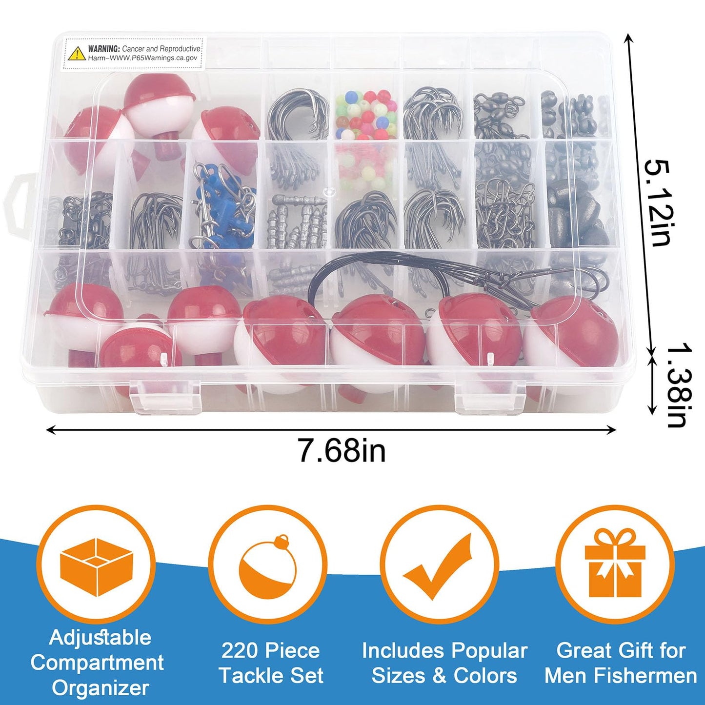 220pcs Fishing Hooks Bobbers Tackle Kit Beginners Equipment Includes Fishing Hooks Bobbers Weight Sinkers Swivel Snaps Starter Kit for Artificial and Live Baits
