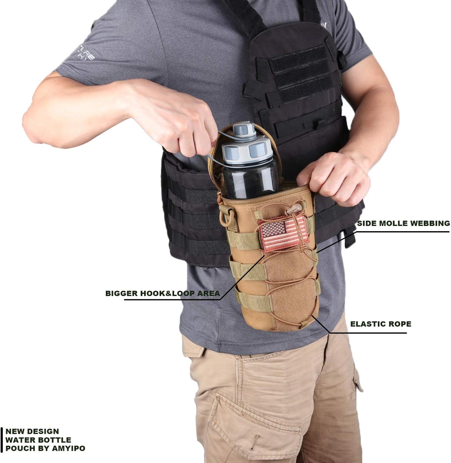 AMYIPO Water Bottle Pouch Molle Tactical Holder Storage Bag for 32oz Carrier