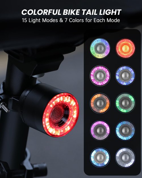 ONVIAN Bicycle Lights Front and Rear for Night Riding, Colorful Rechargeable Bike Light Set with 15 Light Modes 7 Colors, Waterproof Cycling Bike Front and Back for Adults Kids Road Mountain