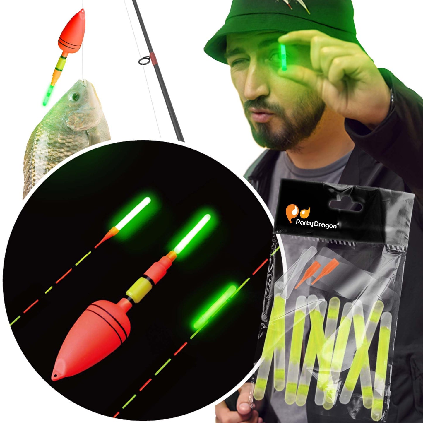 Glow Fever 100PCS (10 Packs) 4.5mm Fluorescent Fishing Glow Sticks, 100ft Visibility, 12H Ultra-Bright Glow, Waterproof & Non-Toxic for Bobbers, Rod Tips, Night Fishing (Green)