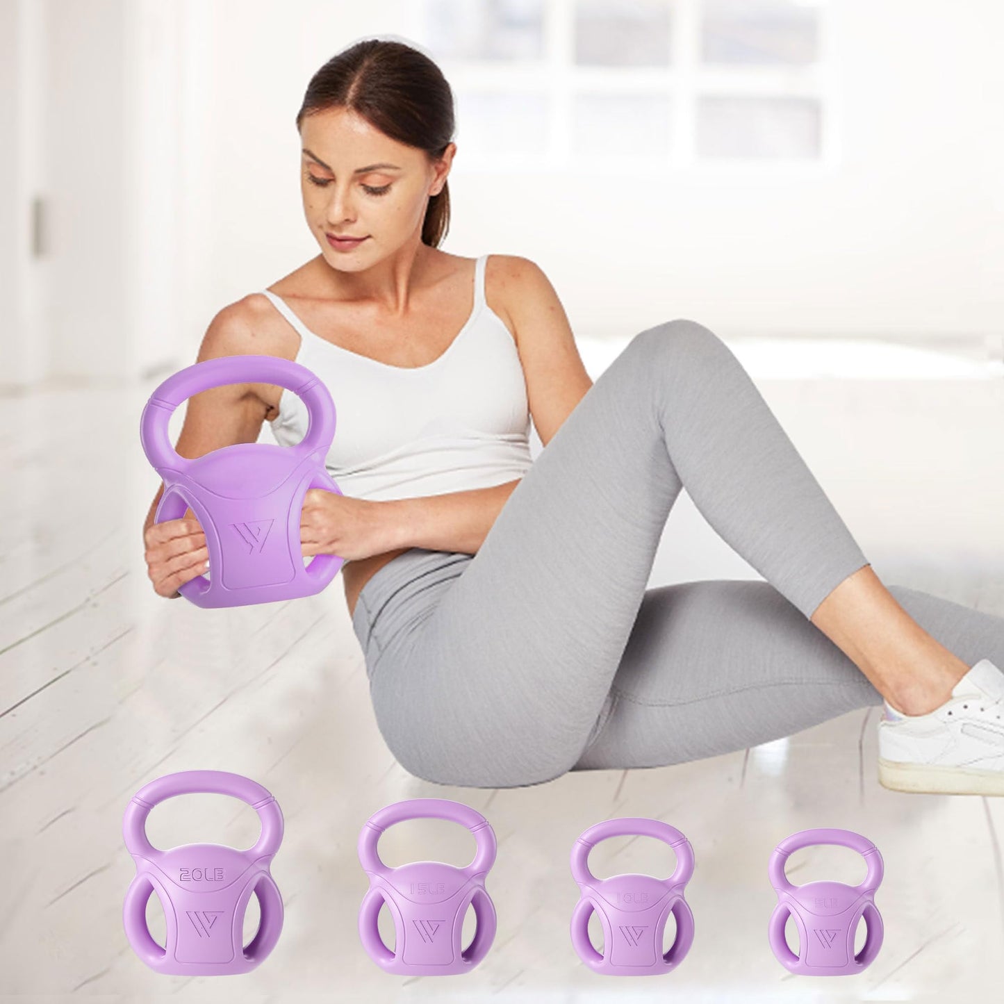 15 lb Kettlebell Weight with Three-handles for Weightlifting, Conditioning and Core Training for Women Men Home Gym [Purple]