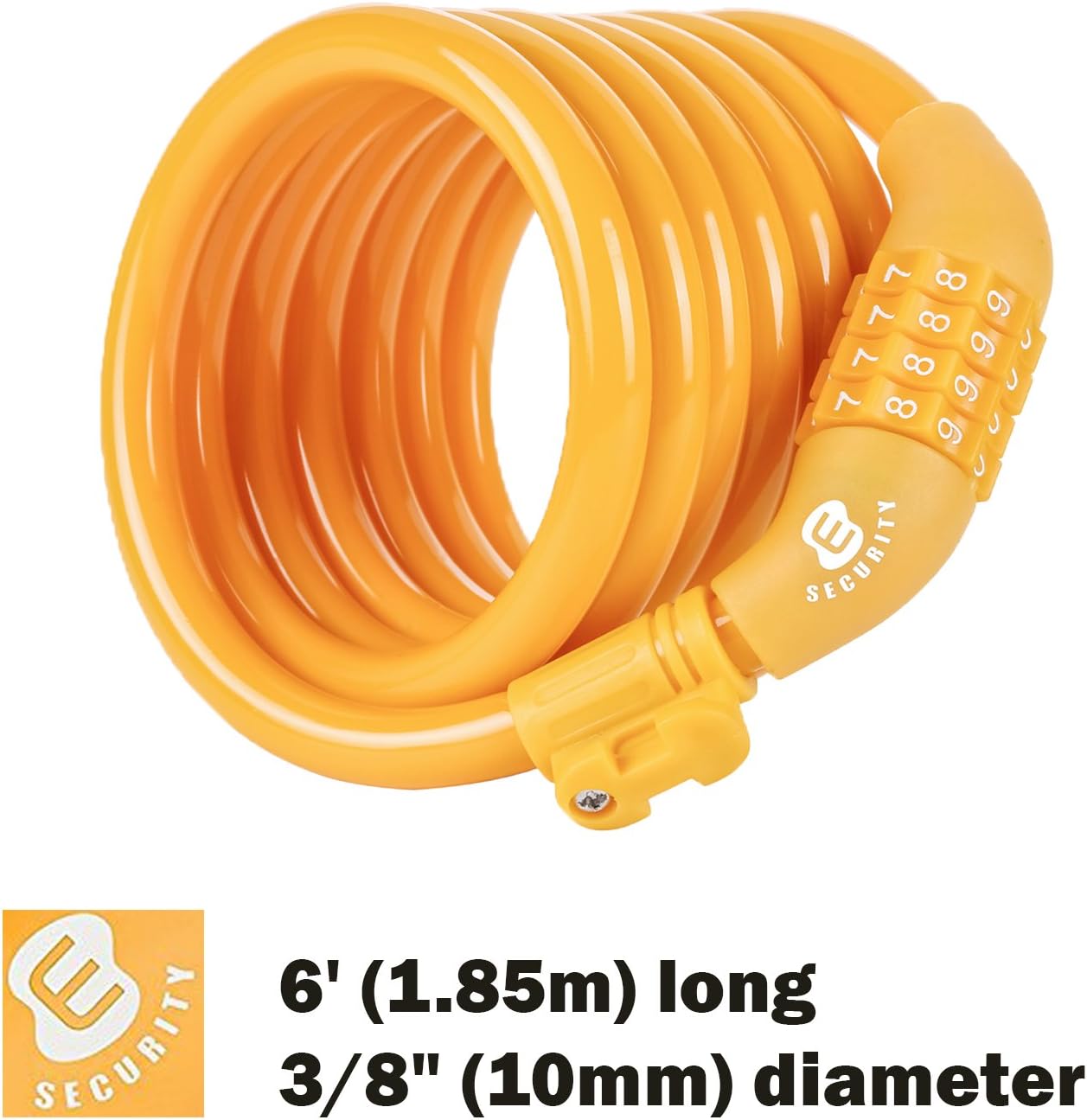 Secure Etronic 6ft Coiled Bike Lock - Resettable Combo Lock with Mounting Bracket