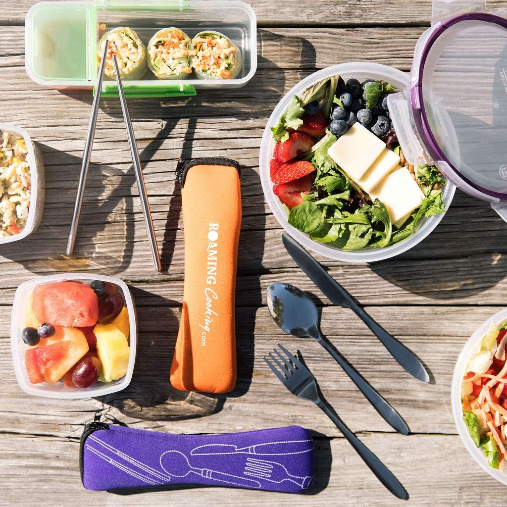 Reusable Travel Utensils with Case | Fork and Spoon Set with Knife and Optional Straws Great Office, Travel, or Camping Accessories | Lightweight, Sturdy Utensils