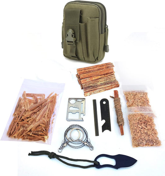 NUCALASurvival Fire Starting Molle Bag Fatwood Ferro Rod Saw Emergency Camping Hiking Fishing Bushcraft Outdoorsman Kaeser Wilderness Supply (Olive)