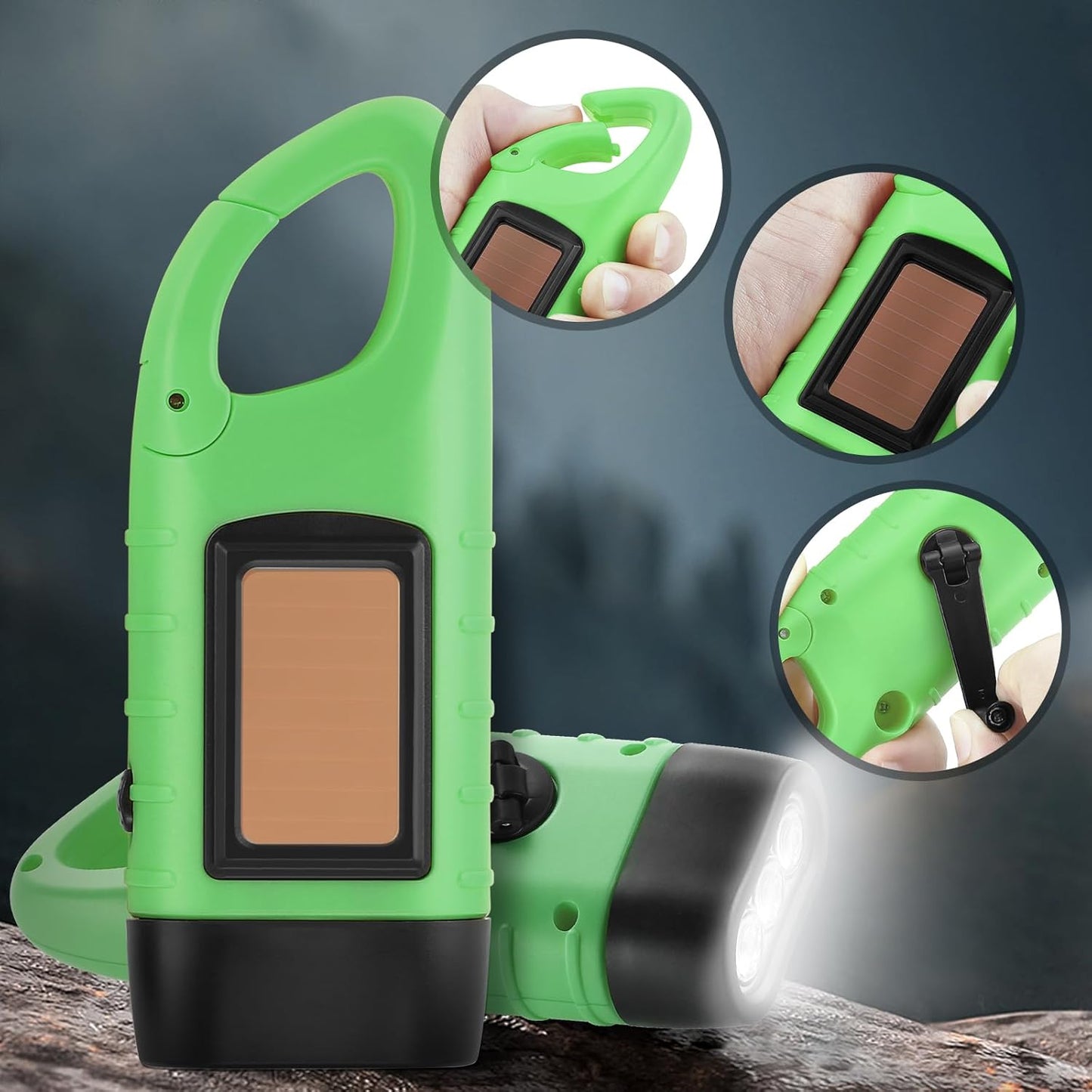 Simpeak 2-Pack Hand Crank Solar Powered LED Flashlight, Emergency Survival Flashlight Torch for Outdoor Sports, Green