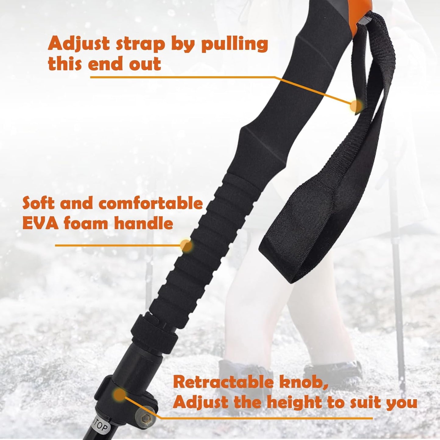 Aventik Fold-able Wading Staff Water Depth Safety Warning Sign Coated Stainless Steel Core T7075 Aluminum Body Corrosion Resistance
